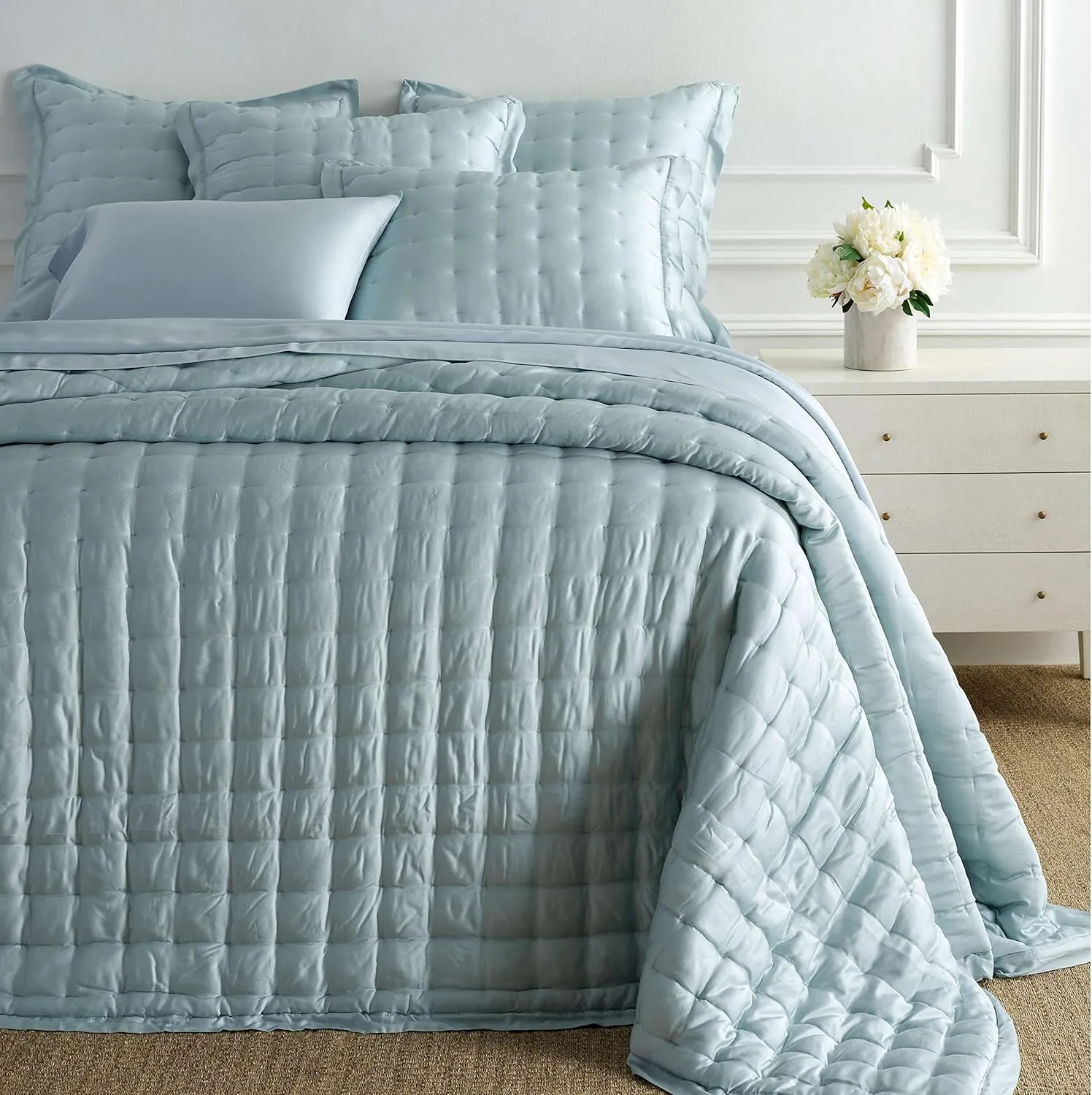 Silken Solid Robin's Egg Blue Pillowcases, King Size, Blue Solid Pattern