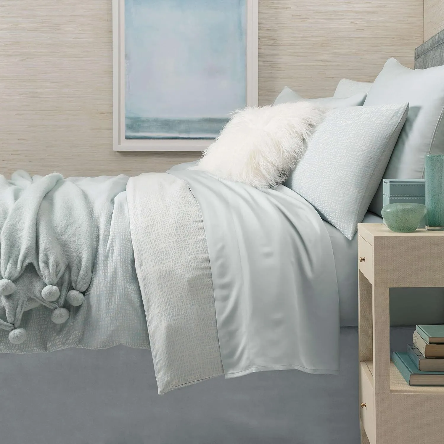 Silken Solid Robin's Egg Blue Sheet Set, King Size, Blue Solid Pattern