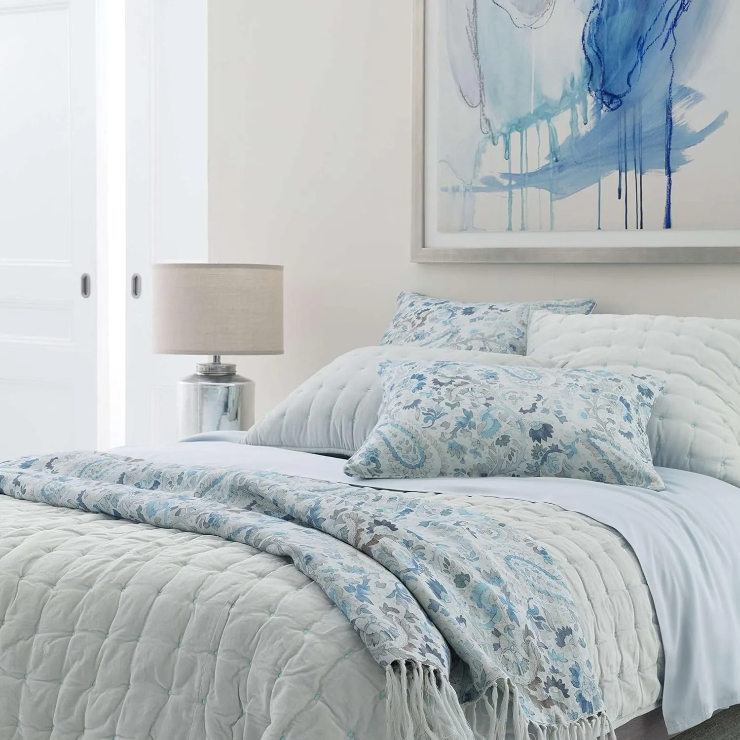 Silken Solid Robin's Egg Blue Sheet Set, King Size, Blue Solid Pattern