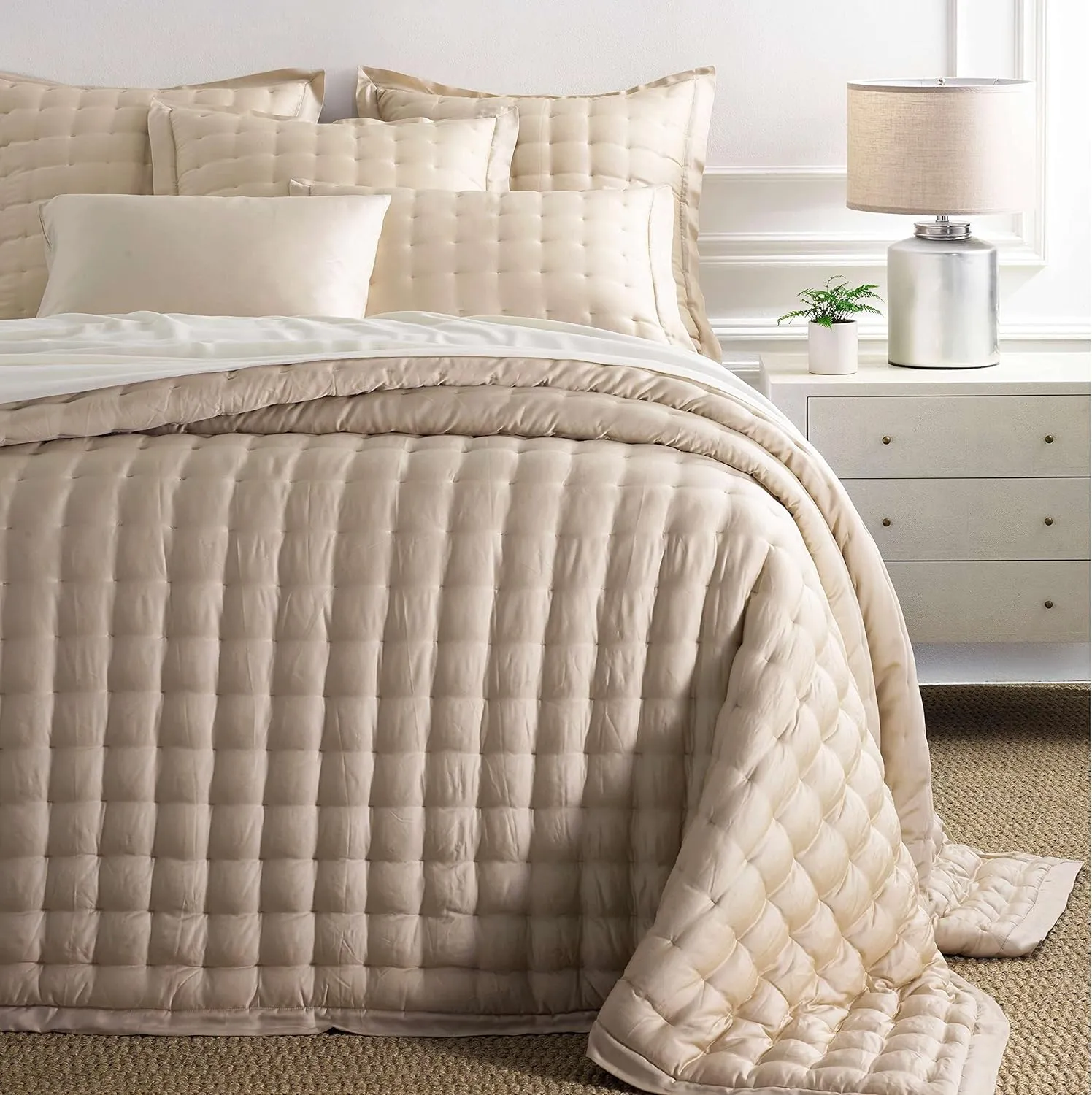 Silken Solid Sand Puff Sham, King Size, Neutral Solid Pattern