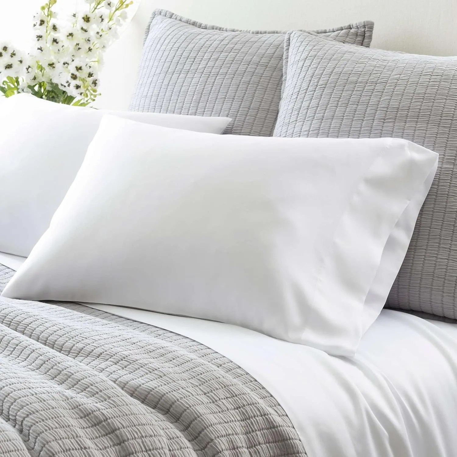 Silken Solid White Pillowcases (Pair), King Size, White Solid Pattern