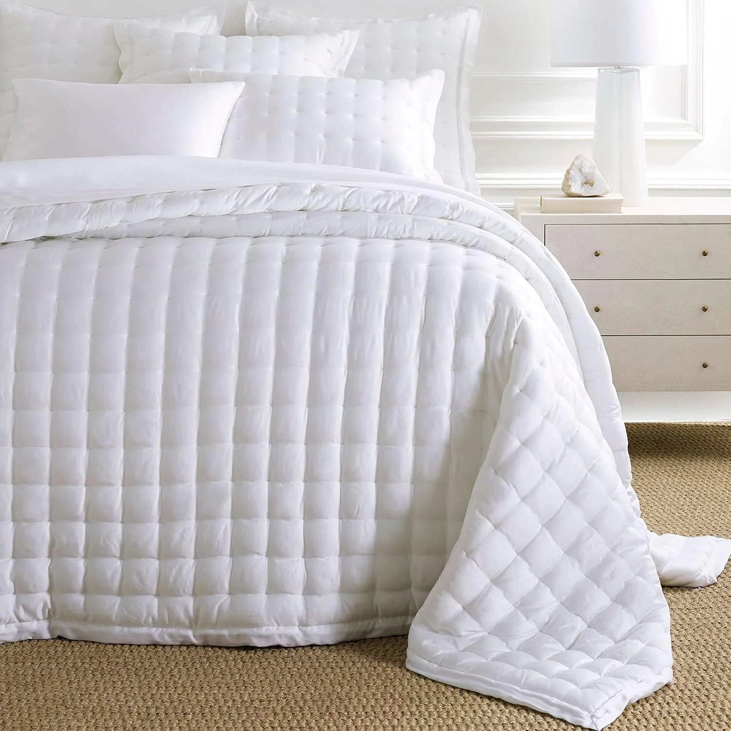 Silken Solid White Puff Sham, Euro Size, White Solid Pattern