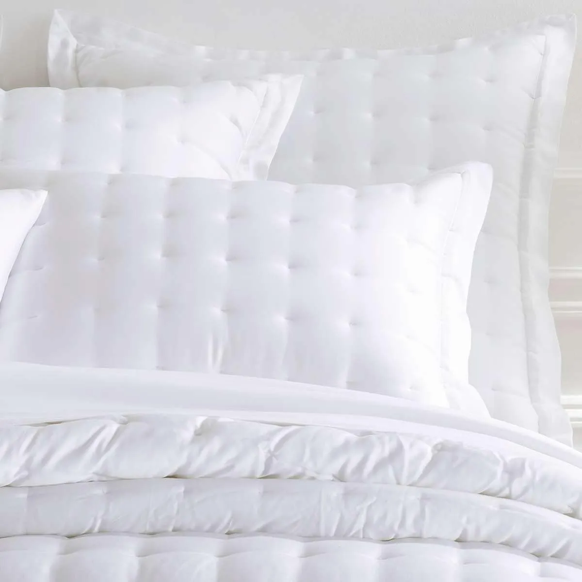Silken Solid White Puff Sham, Euro Size, White Solid Pattern