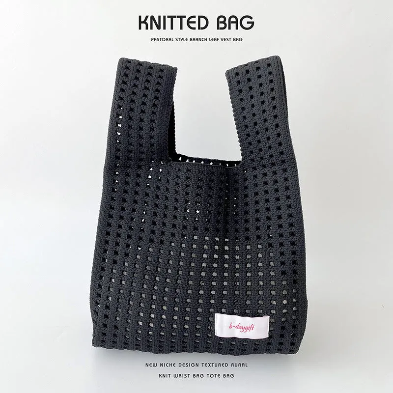 Simple Solid Color Knitted Hollow Hand Shoulder Bags