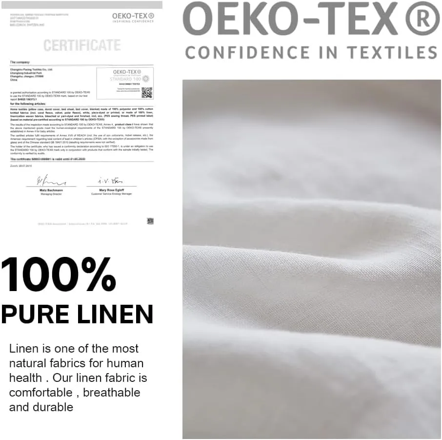 Simple&Opulence 100% Linen Duvet Cover Set, 3 PCS Natural French Flax White Ruffle Duvet Cover Full Size, Breathable Comfy Linen Bedding Comforter Cover with 2 Pillowcases (White, 78" X 86")