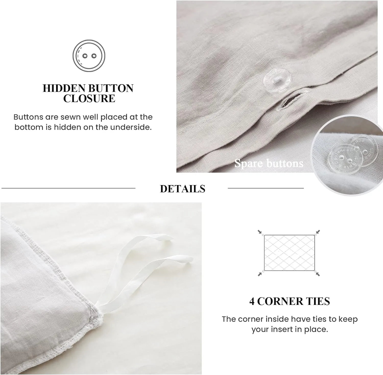 Simple&Opulence 100% Linen Duvet Cover Set (78"X86") Floral Flax Full Size, Shabby Chic Ruffle Edge Lace Insert Decoration, 3 Pcs Farmhouse Bedding-1 Comforter Cover 1 Pillow Shams, Floral Grey