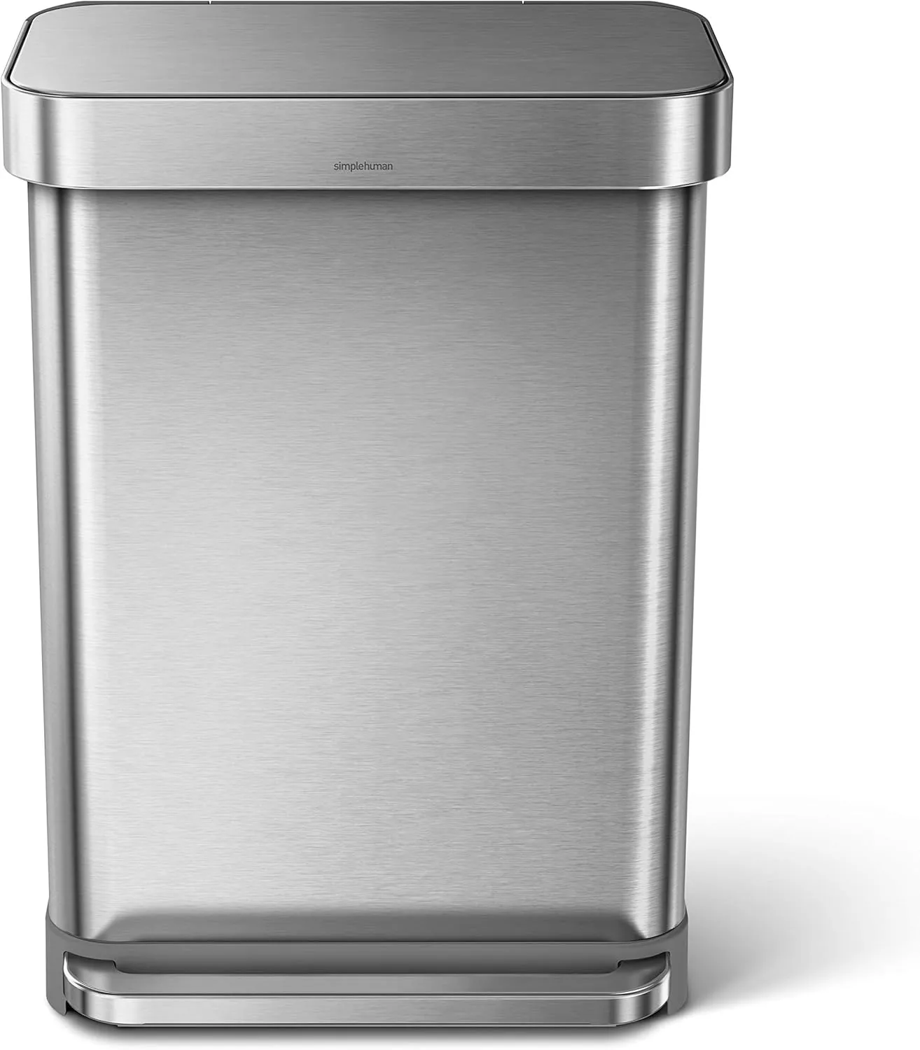 simplehuman 55 Liter / 14.5 Gallon Rectangular Hands-Free Kitchen Step Trash Can with Soft-Close Lid, Brushed Stainless Steel