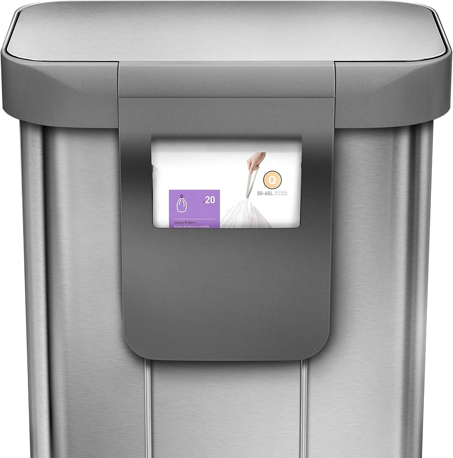 simplehuman 55 Liter / 14.5 Gallon Rectangular Hands-Free Kitchen Step Trash Can with Soft-Close Lid, Brushed Stainless Steel