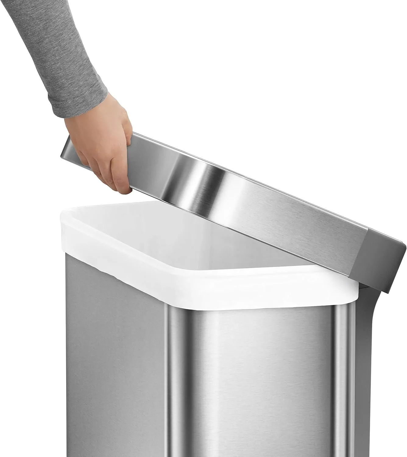 simplehuman 55 Liter / 14.5 Gallon Rectangular Hands-Free Kitchen Step Trash Can with Soft-Close Lid, Brushed Stainless Steel
