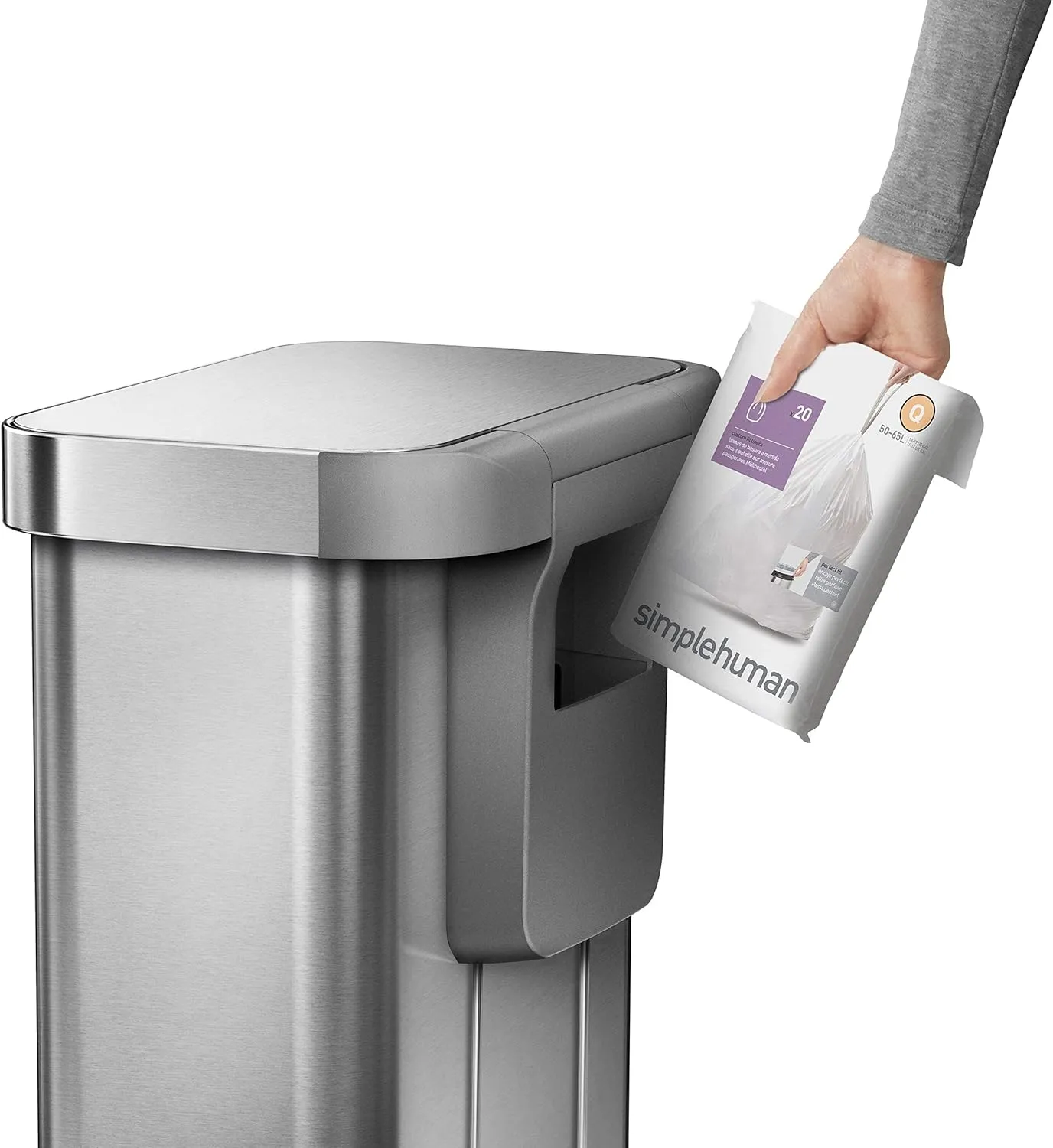simplehuman 55 Liter / 14.5 Gallon Rectangular Hands-Free Kitchen Step Trash Can with Soft-Close Lid, Brushed Stainless Steel