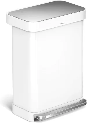 simplehuman 55 Liter Rectangular Kitchen Step Soft-Close Lid, White Stainless Steel Trash can