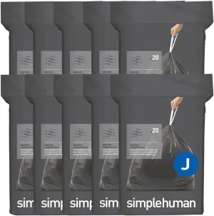 simplehuman Code J 200 Count, Genuine Odorsorb Custom Fit Liners, Drawstring Odor Absorbing Trash Bags in Dispenser Packs, 30-45 Liter / 8-12 Gallon