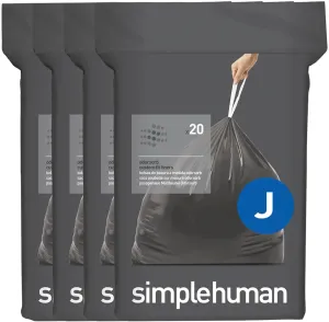 simplehuman Code J 80 Count, Genuine Odorsorb Custom Fit Liners, Drawstring Odor Absorbing Trash Bags in Dispenser Packs, 30-45 Liter / 8-12 Gallon