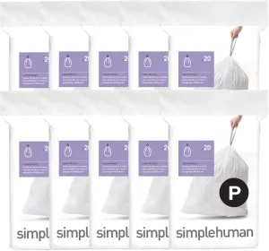 simplehuman Code P 200 Count, Dispenser Pack Custom Fit Liners, Drawstring Trash Bags, 50-60 Liter / 13-16 Gallon