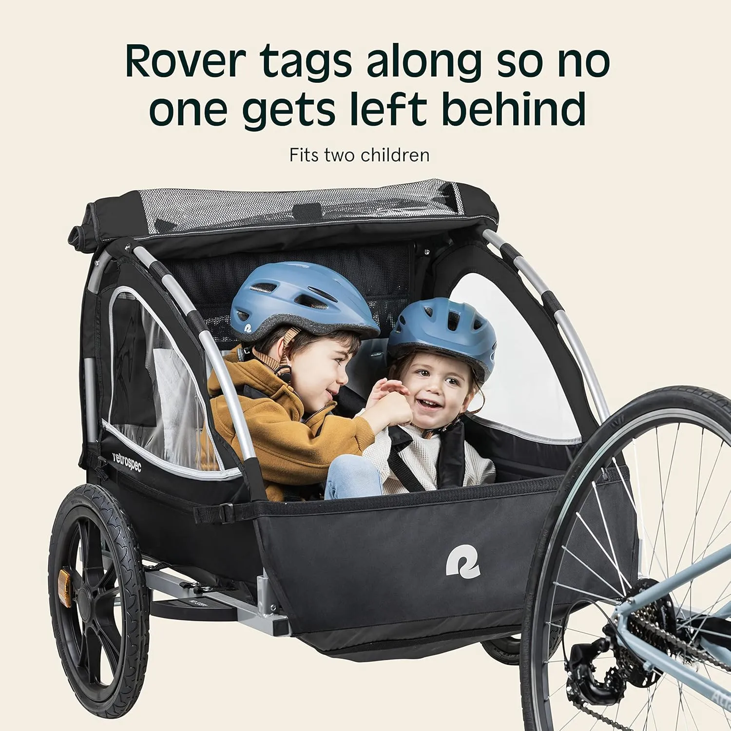 Single & Double Passenger Children’s Foldable/Collapsible Tow Behind Bike Trailer with 16" Wheels, Safety Reflectors & Rear Storage Compartment