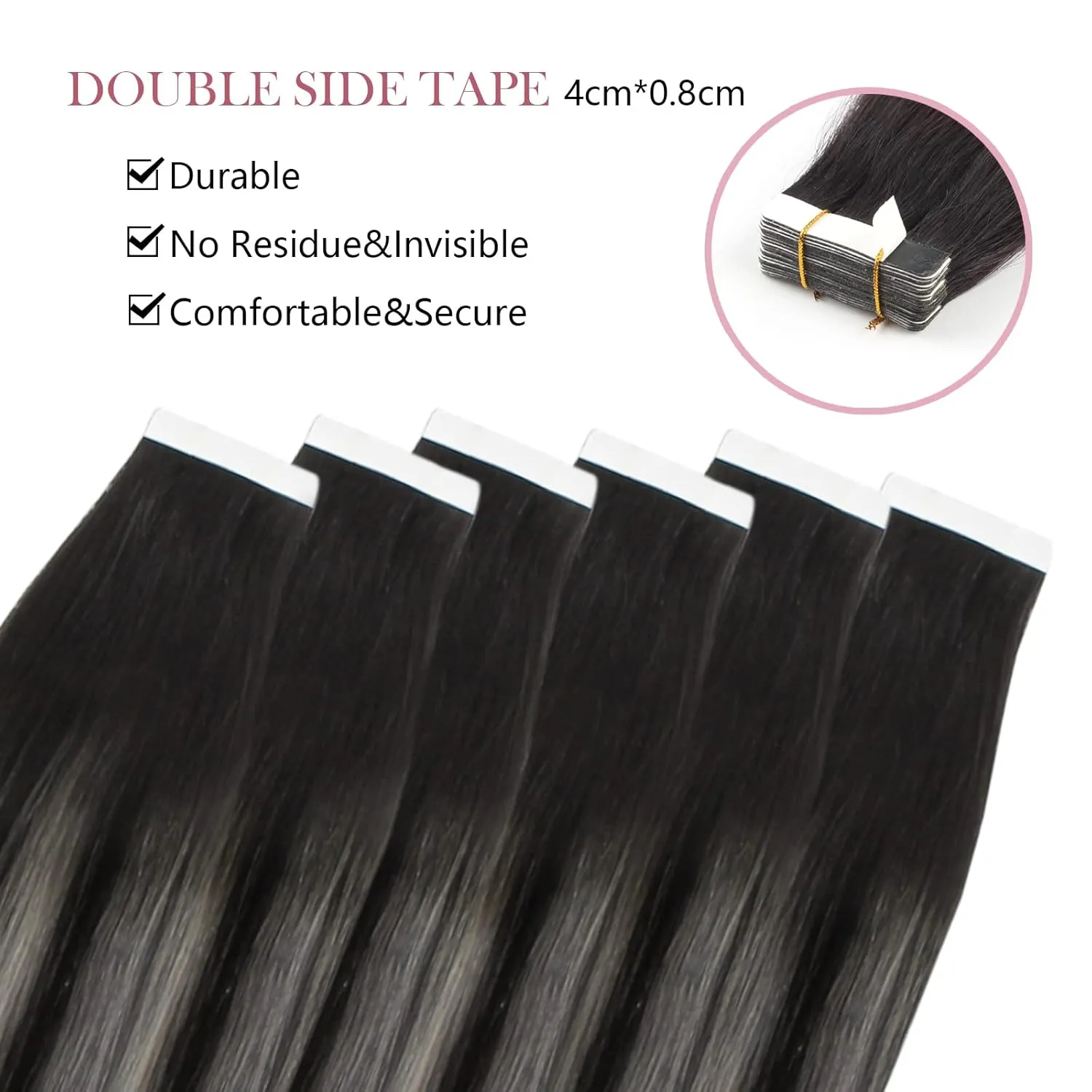 Sixstarhair Balayage Tape in Hair Extensions Human Hair Off Black to Silver White with Black Tape in Hair Extensions Remy Human Hair Ombre Tape Hair Extensions 20pcs 50g [Color 1BT1B-silver# 14inch]