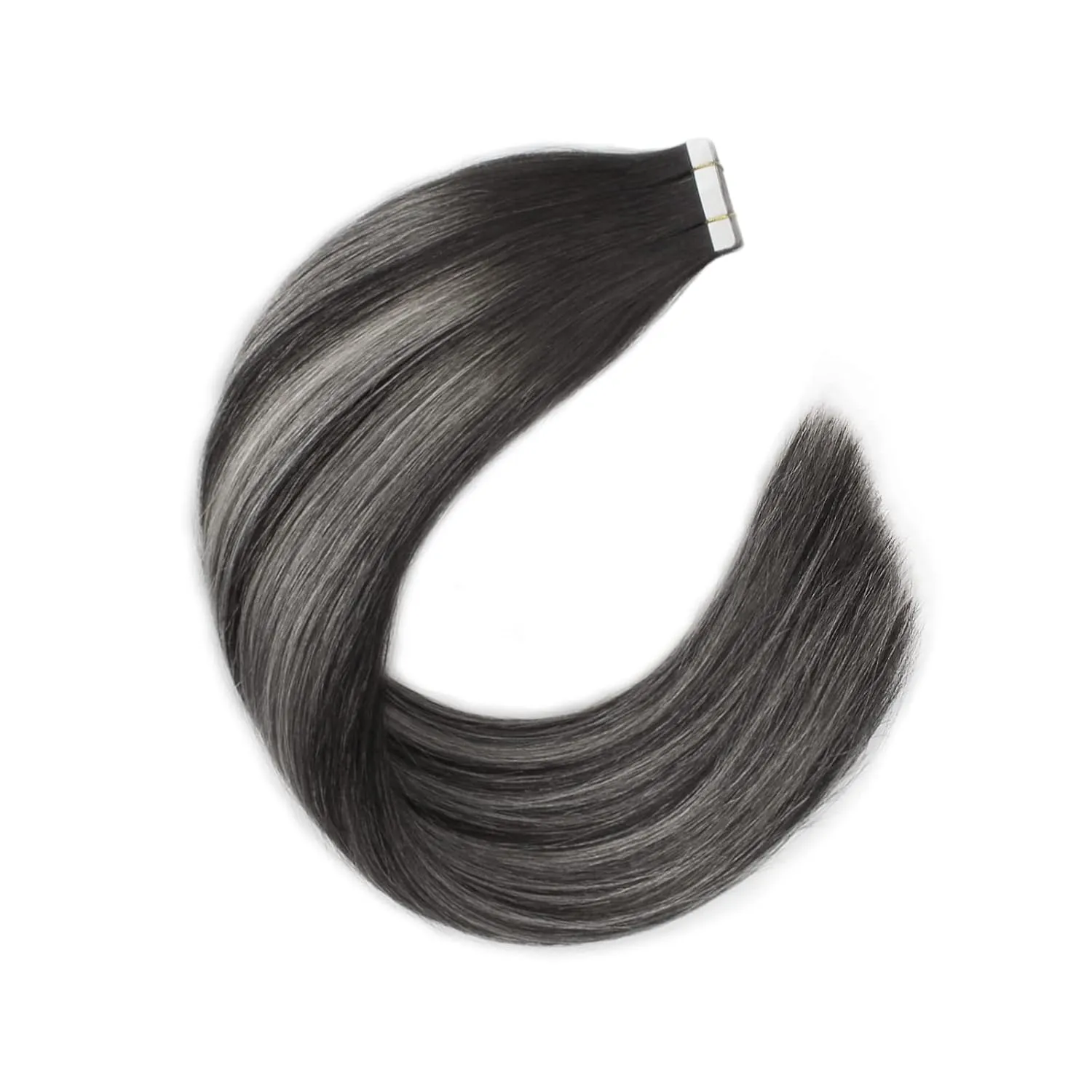 Sixstarhair Balayage Tape in Hair Extensions Human Hair Off Black to Silver White with Black Tape in Hair Extensions Remy Human Hair Ombre Tape Hair Extensions 20pcs 50g [Color 1BT1B-silver# 14inch]