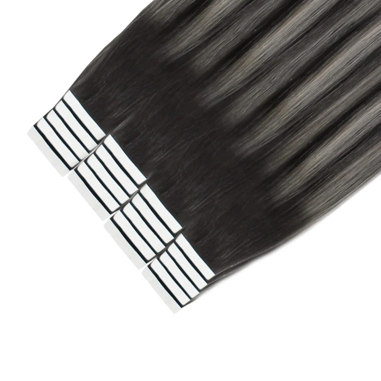 Sixstarhair Balayage Tape in Hair Extensions Human Hair Off Black to Silver White with Black Tape in Hair Extensions Remy Human Hair Ombre Tape Hair Extensions 20pcs 50g [Color 1BT1B-silver# 14inch]