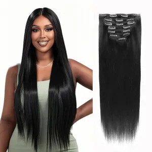 Sixstarhair Clip in Hair Extensions Real Human Hair Silky Straight Natural Black 18 Inch Clip ins for Black Women Brazilian Remy Human Hair 7 Pieces with 17Clips 120 Grams