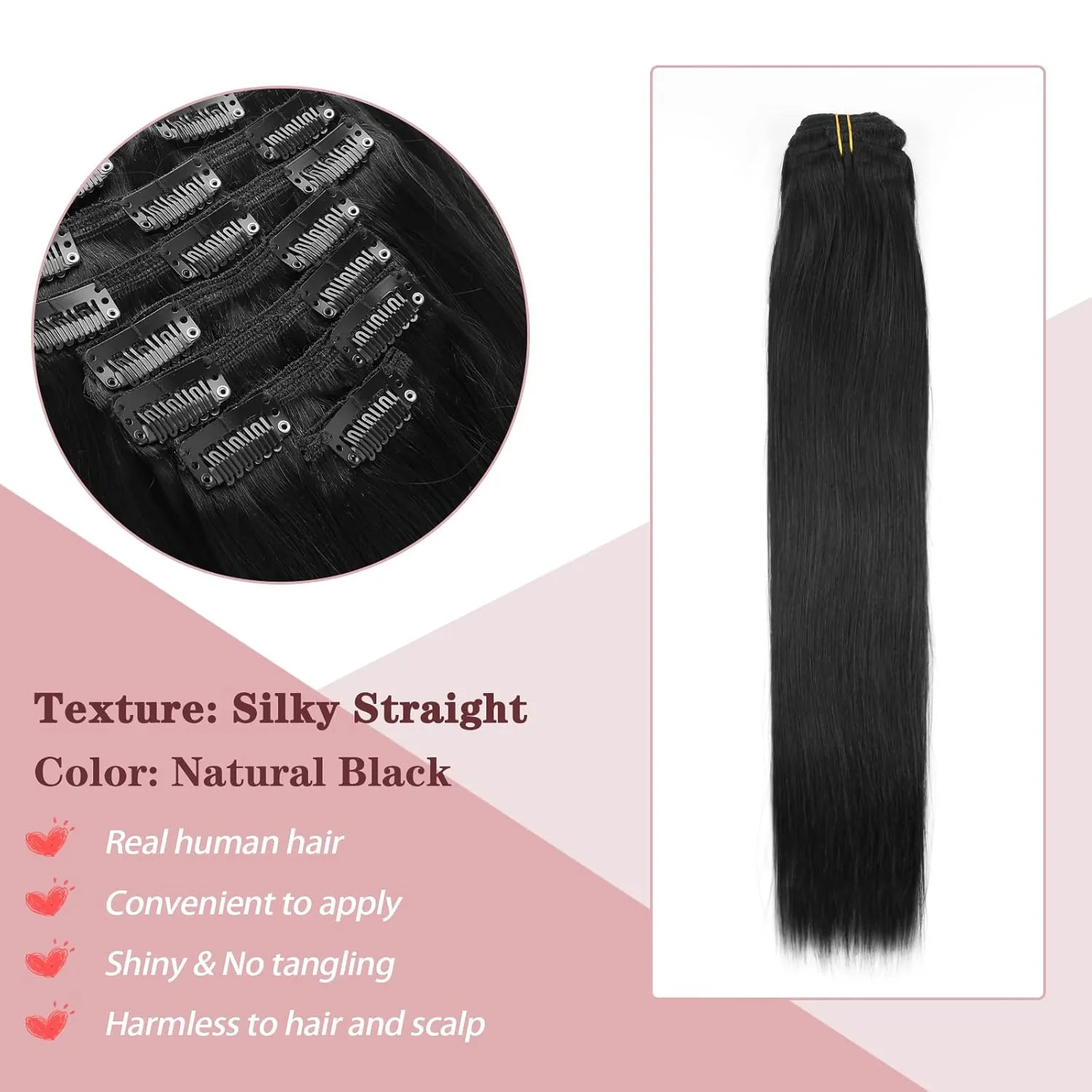 Sixstarhair Clip in Hair Extensions Real Human Hair Silky Straight Natural Black 18 Inch Clip ins for Black Women Brazilian Remy Human Hair 7 Pieces with 17Clips 120 Grams