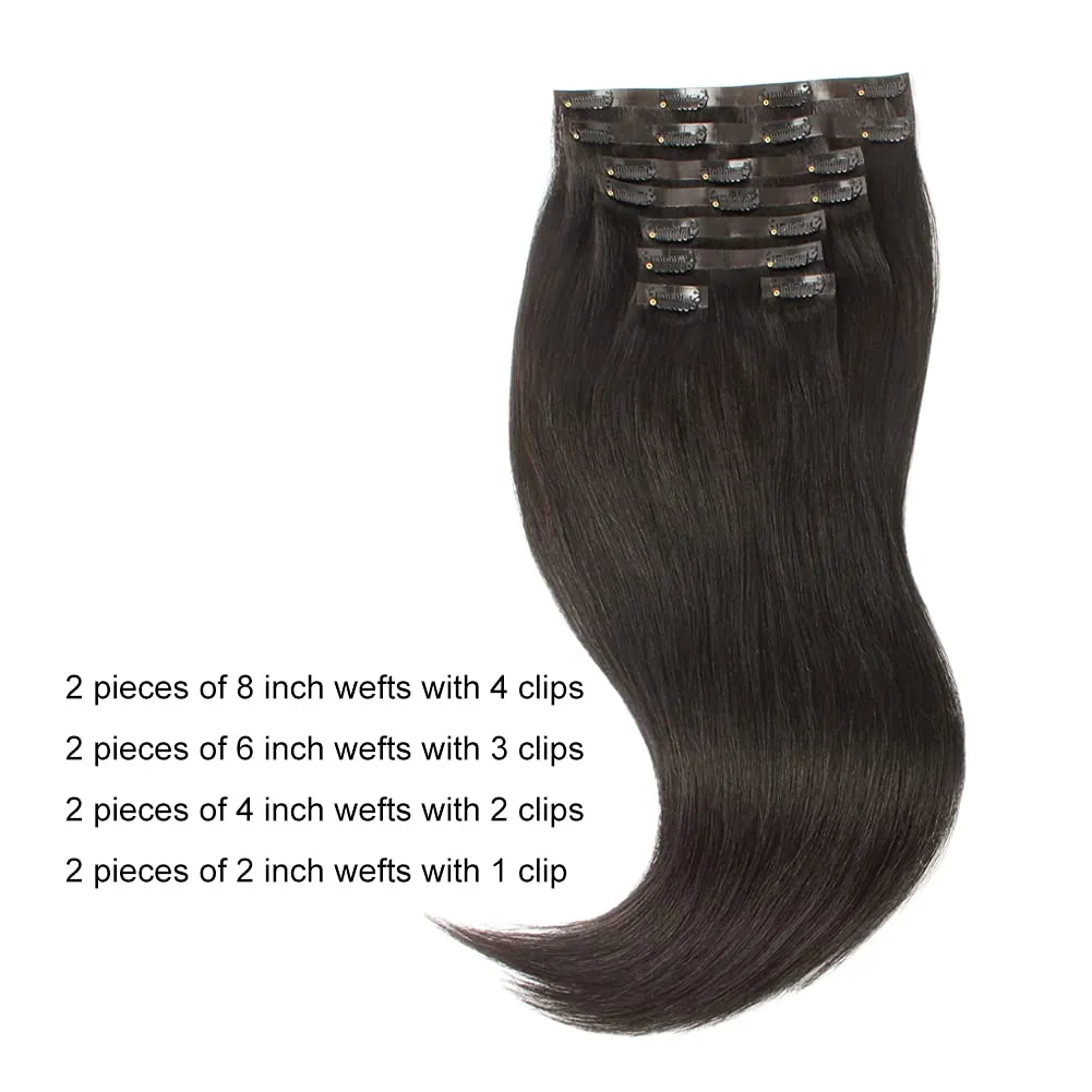Sixstarhair Hair Extensions Clip In Human Hair Brown Black Hair Extensions 16Inch Real Human Hair Straight Thick Hair 120g pack with 8 Pieces Clips In Wefts