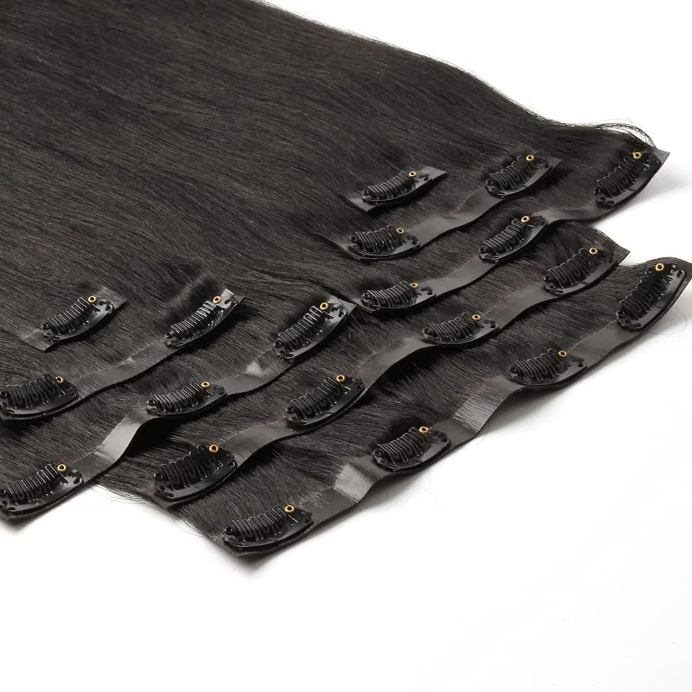 Sixstarhair Hair Extensions Clip In Human Hair Brown Black Hair Extensions 16Inch Real Human Hair Straight Thick Hair 120g pack with 8 Pieces Clips In Wefts