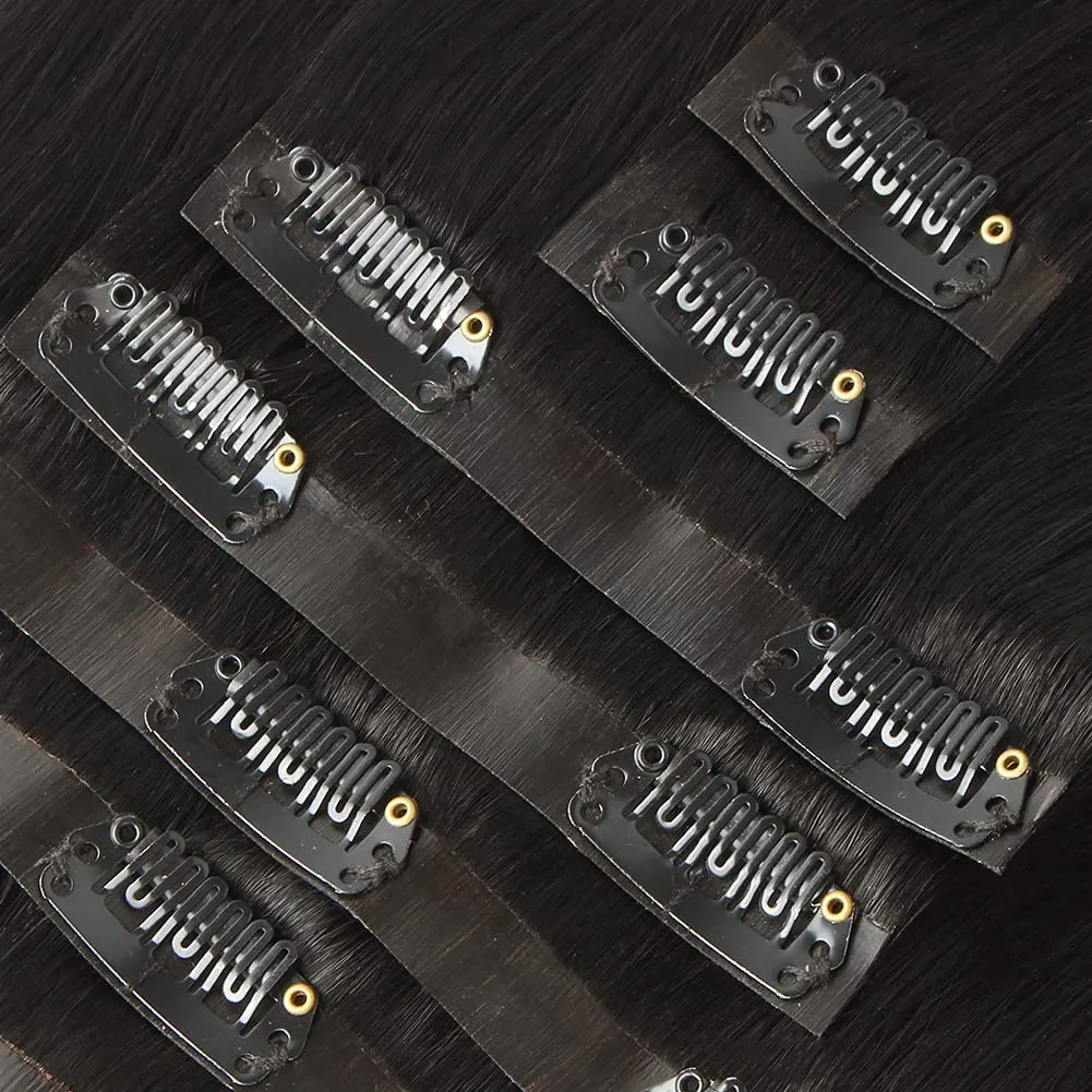 Sixstarhair Hair Extensions Clip In Human Hair Brown Black Hair Extensions 16Inch Real Human Hair Straight Thick Hair 120g pack with 8 Pieces Clips In Wefts