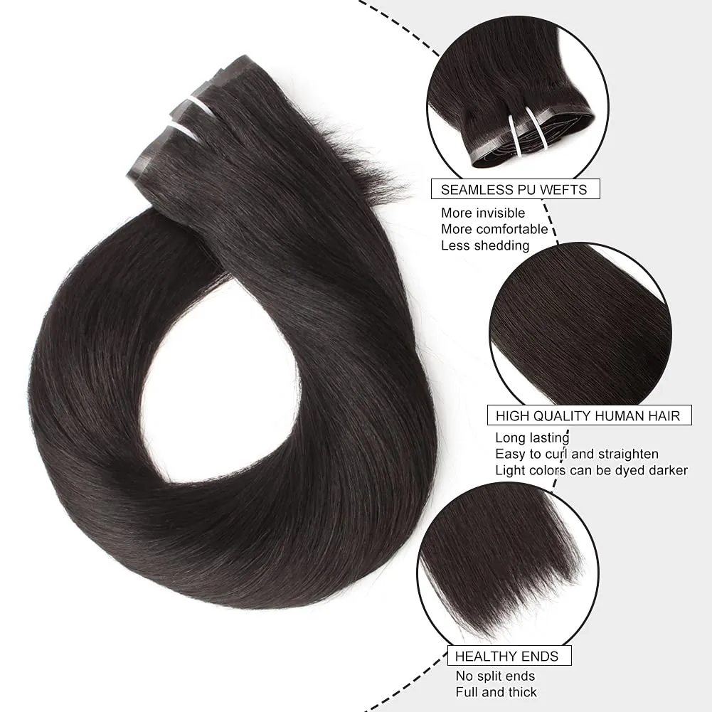 Sixstarhair Hair Extensions Clip In Human Hair Brown Black Hair Extensions 16Inch Real Human Hair Straight Thick Hair 120g pack with 8 Pieces Clips In Wefts