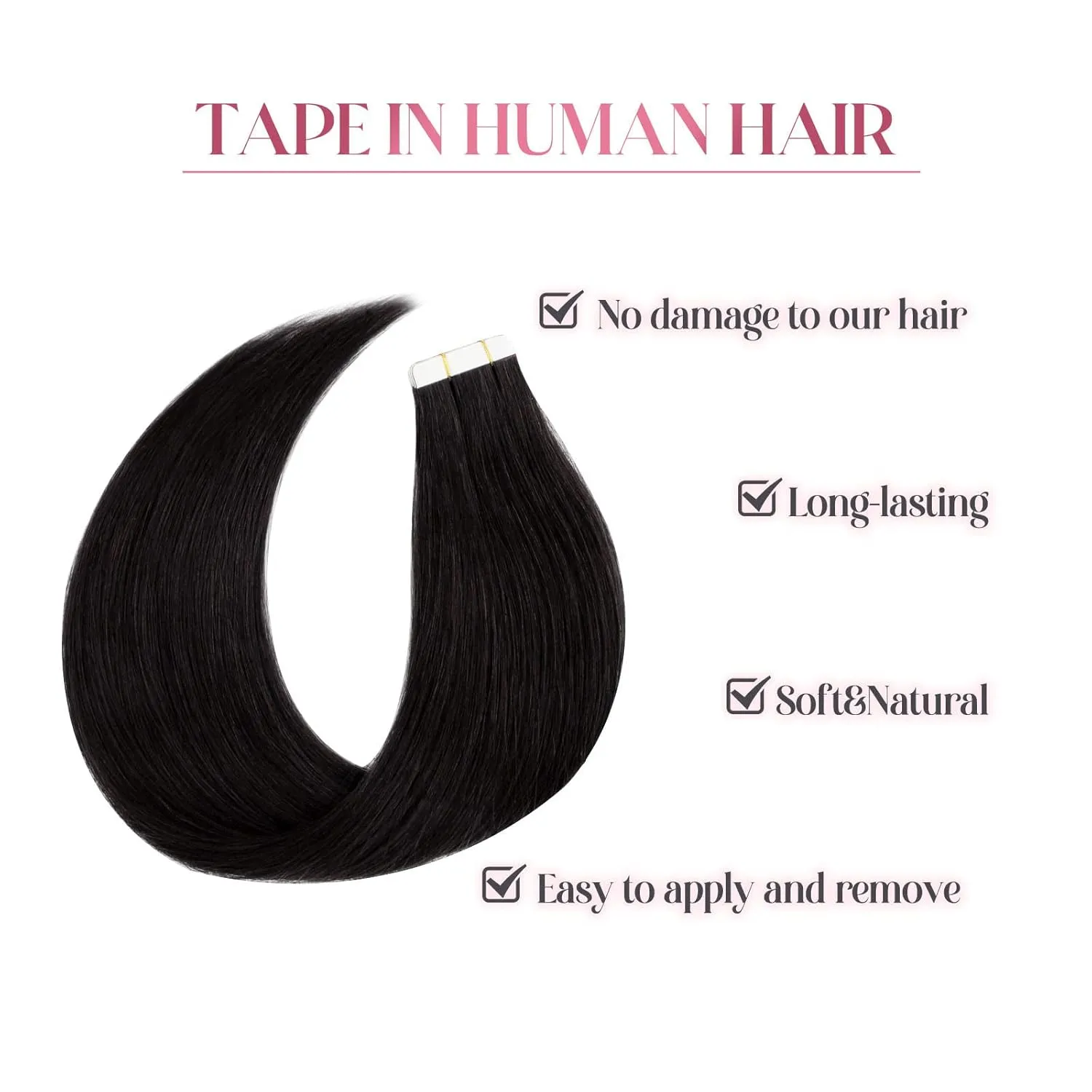 Sixstarhair Jet Black Tape In Hair Extensions Human Hair 20 Pieces Natural Black Hair Extensions Human Hair Silky Straight Remy Human Hair Extensions [Color 1 Jet Black 18inch]
