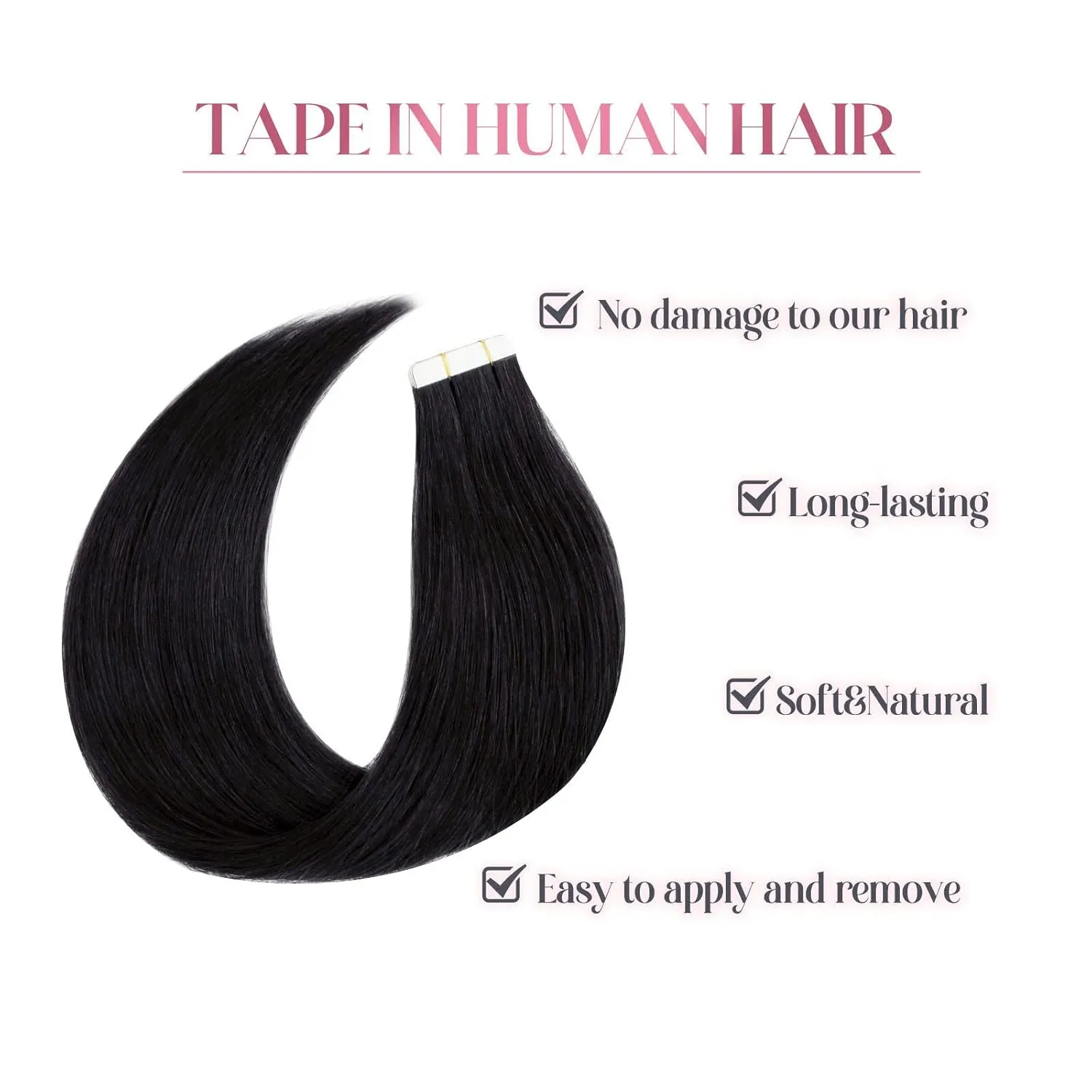 Sixstarhair Jet Black Tape In Hair Extensions Human Hair 20 Pieces Natural Black Hair Extensions Made of 100 Remy Human Hair and Double Side Tape [Color 1 Jet Black 14inch]