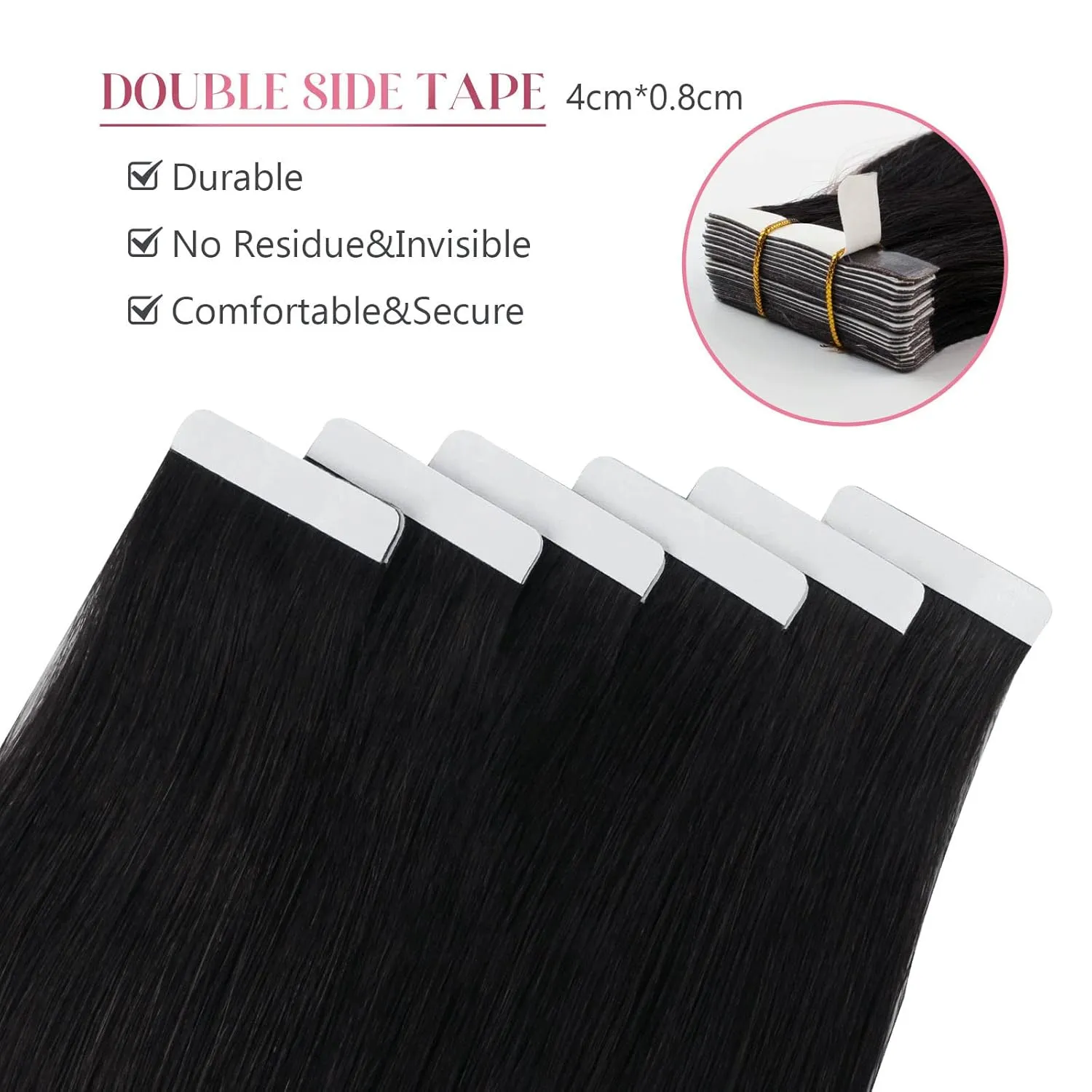 Sixstarhair Jet Black Tape In Hair Extensions Human Hair 20 Pieces Natural Black Hair Extensions Made of 100 Remy Human Hair and Double Side Tape [Color 1 Jet Black 14inch]