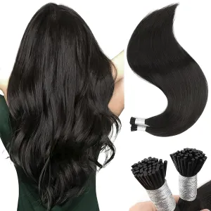 Sixstarhair Keratin Hair Extensions Human Hair Silky Straight Off Black 50G/Pack I Tip Hair Extensions Human Hair Black Invisible I Tip Hair Extensions Human Hair 100 Strands 14inch