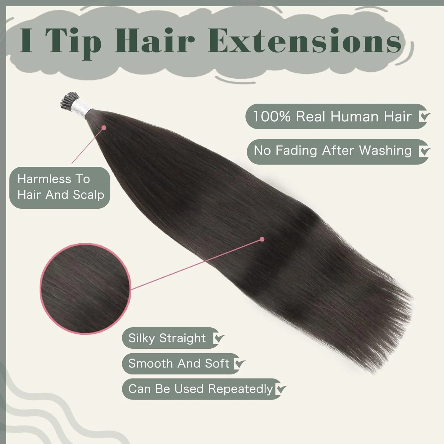 Sixstarhair Keratin Hair Extensions Human Hair Silky Straight Off Black 50G/Pack I Tip Hair Extensions Human Hair Black Invisible I Tip Hair Extensions Human Hair 100 Strands 14inch