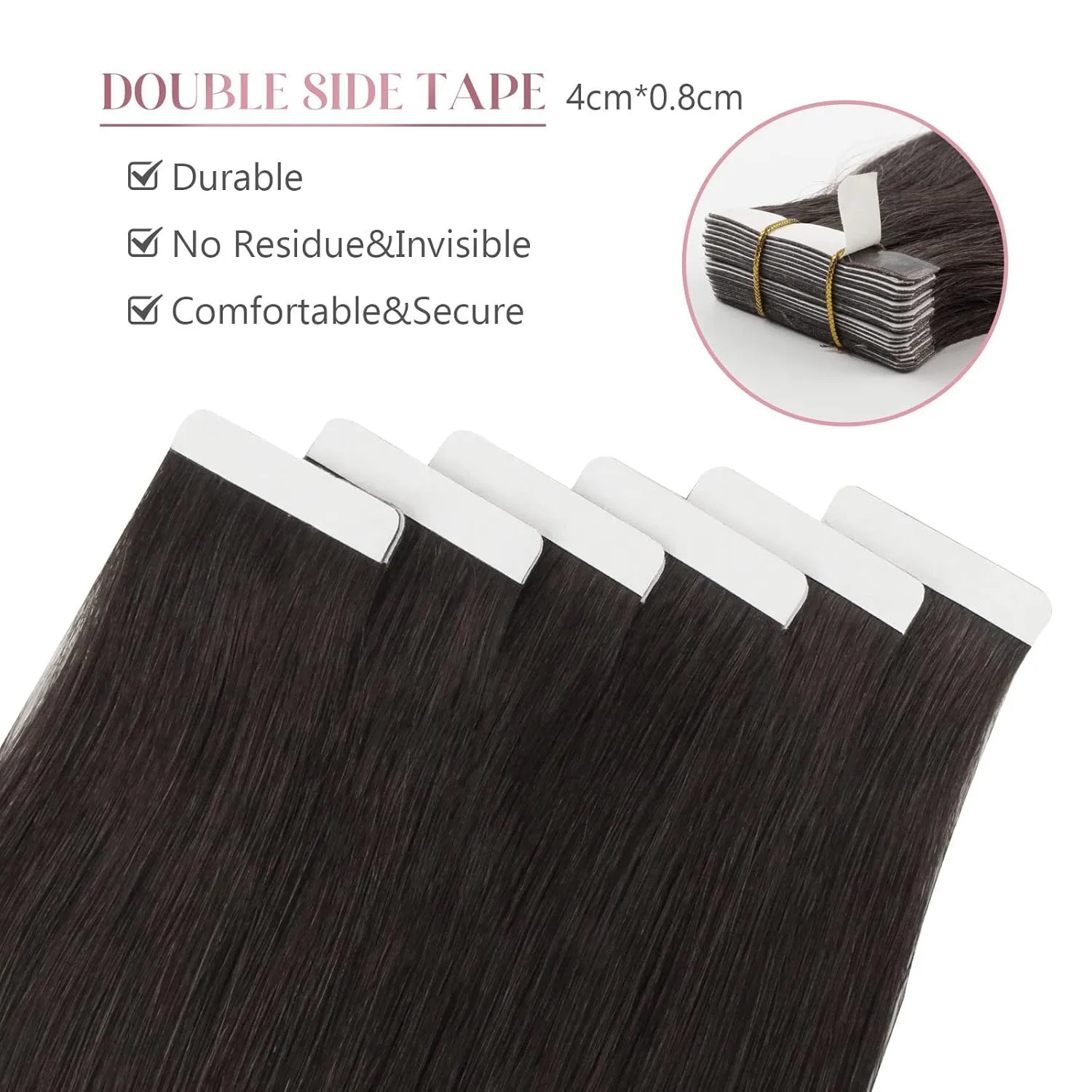 Sixstarhair Off Black Tape In Hair Extensions Black Brown Hair Extensions For Women Seamless Tape In Extensions Remy Human Hair 20 Pieces 50g per Pack [Color 1B 18inch]