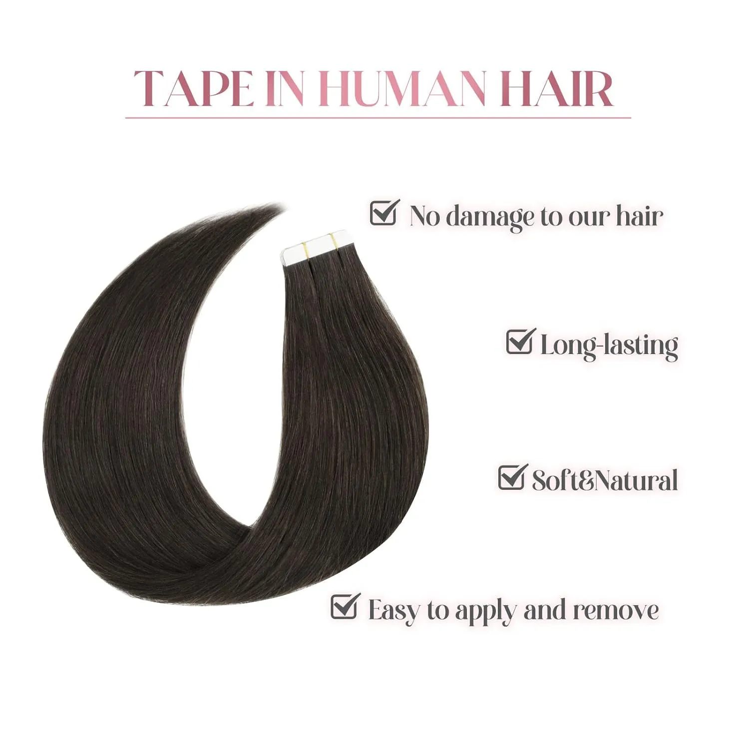 Sixstarhair Off Black Tape In Hair Extensions Black Brown Hair Extensions For Women Seamless Tape In Extensions Remy Human Hair 20 Pieces 50g per Pack [Color 1B 18inch]