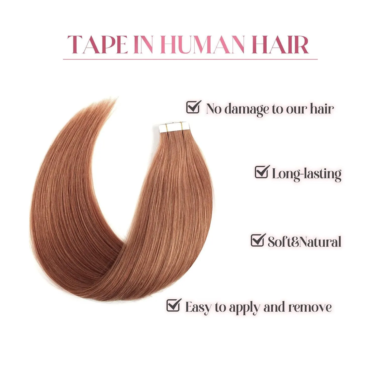 Sixstarhair Red Brown Tape in Hair Extensions 100 Remy Human Hair Tape in Hair Extensions with Double Sided Tape [Color 30 Medium Auburn 16inch]