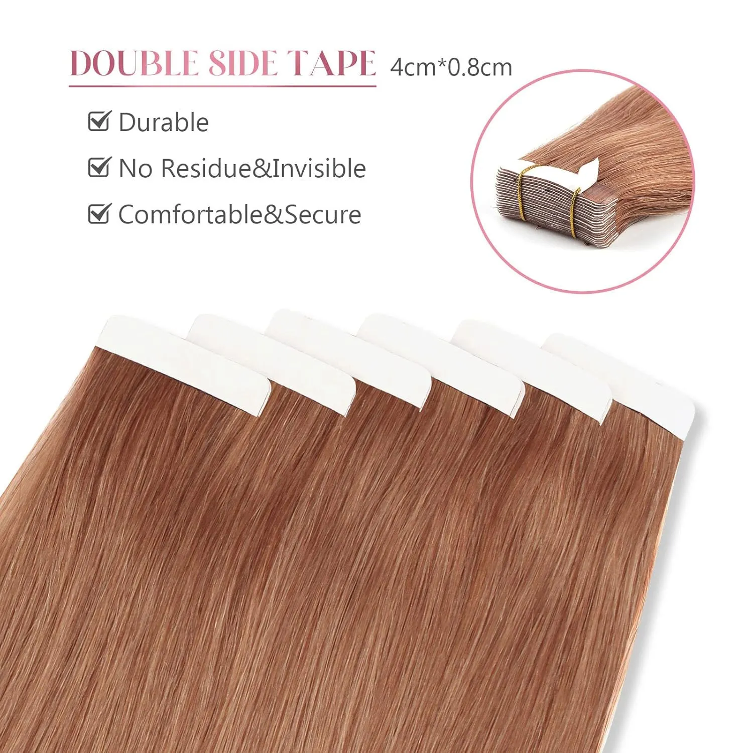 Sixstarhair Red Brown Tape in Hair Extensions 100 Remy Human Hair Tape in Hair Extensions with Double Sided Tape [Color 30 Medium Auburn 16inch]