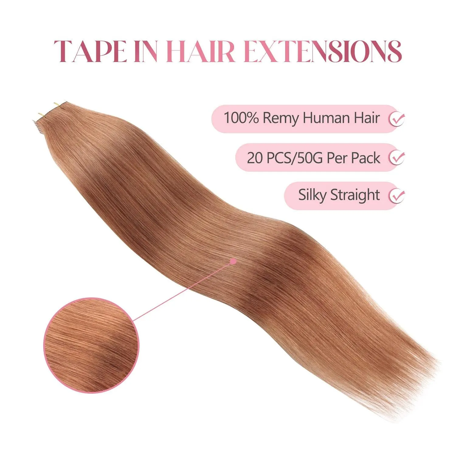 Sixstarhair Red Brown Tape in Hair Extensions 100 Remy Human Hair Tape in Hair Extensions with Double Sided Tape [Color 30 Medium Auburn 16inch]