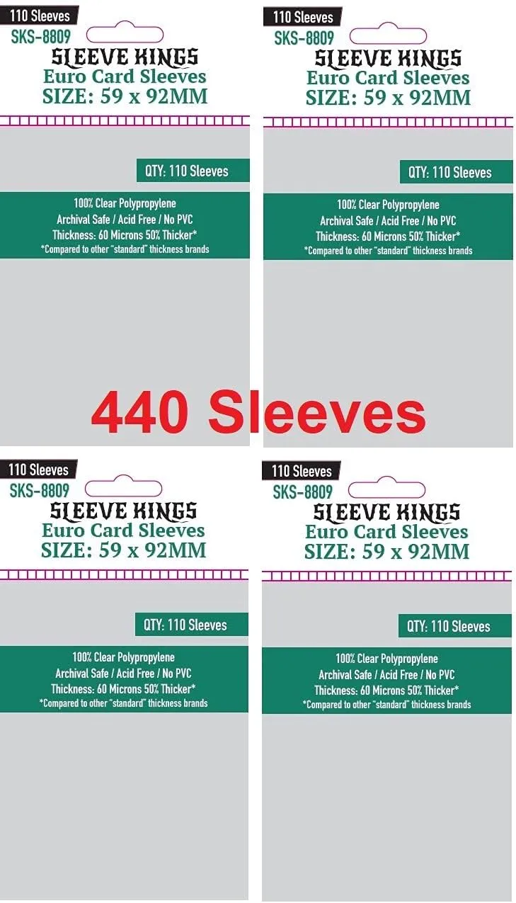 Sleeve Kings Euro Card Sleeves 59 X 92 mm (4x110 Pack, 440 Sleeves)