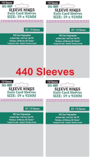 Sleeve Kings Euro Card Sleeves 59 X 92 mm (4x110 Pack, 440 Sleeves)
