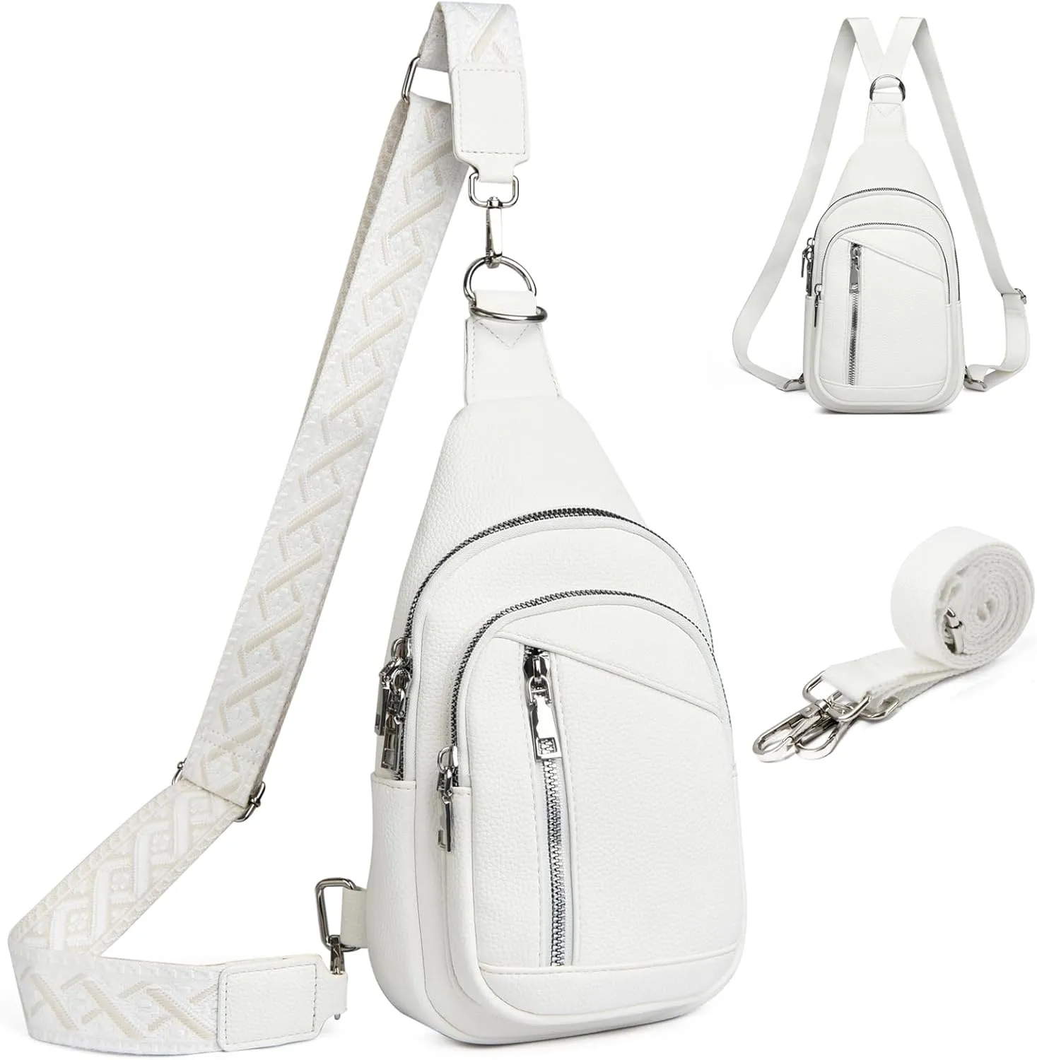 Sling Bag Crossbody Backpack - 2 in 1 Leather Cross Body Bag Fanny Pack with 2 Removable Straps