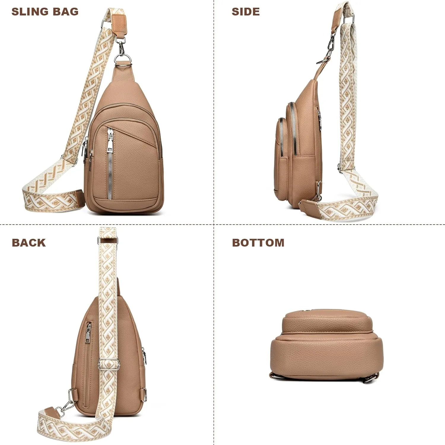 Sling Bag Crossbody Backpack - 2 in 1 Leather Cross Body Bag Fanny Pack with 2 Removable Straps