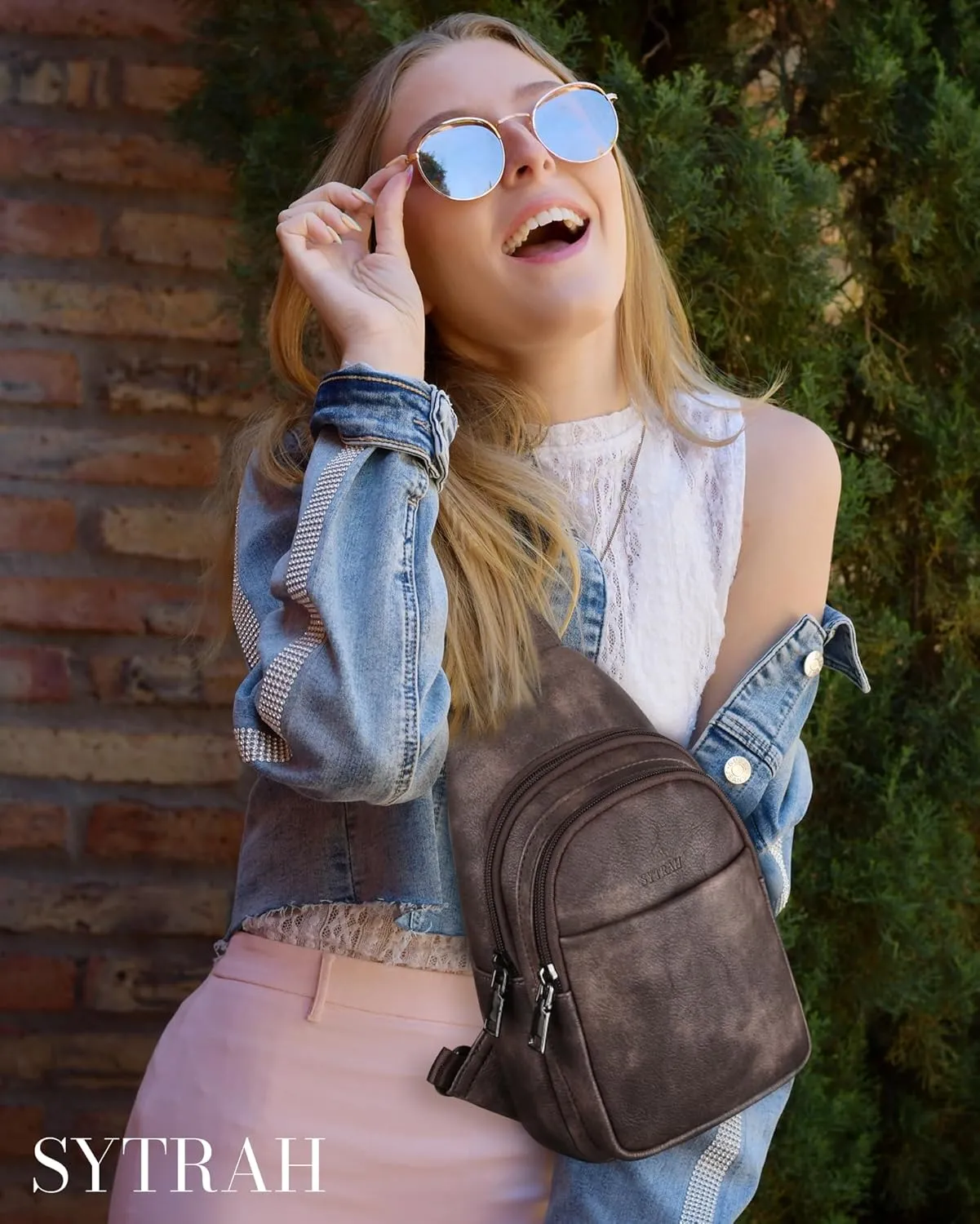 Sling Bag for Women, Crossbody Bags Purse for Women Trendy Vegan Leather Chest Bag with Adjustable Guitar Strap