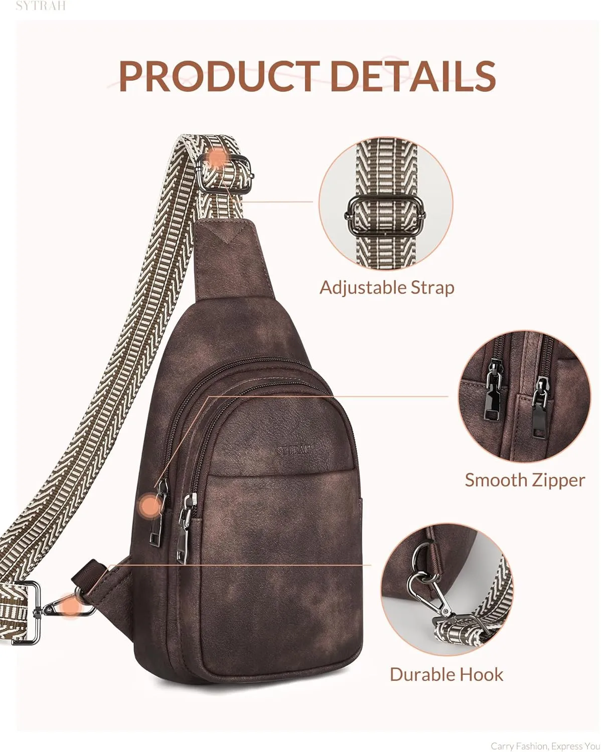 Sling Bag for Women, Crossbody Bags Purse for Women Trendy Vegan Leather Chest Bag with Adjustable Guitar Strap