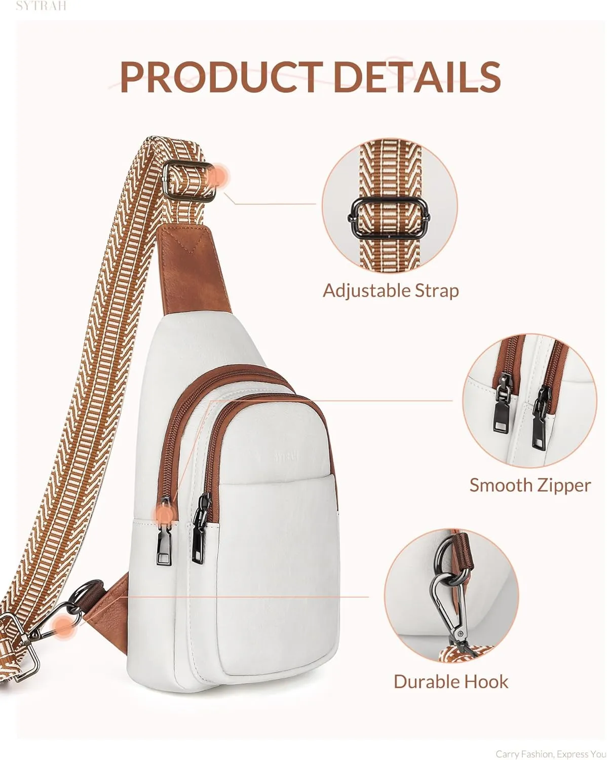 Sling Bag for Women, Crossbody Bags Purse for Women Trendy Vegan Leather Chest Bag with Adjustable Guitar Strap