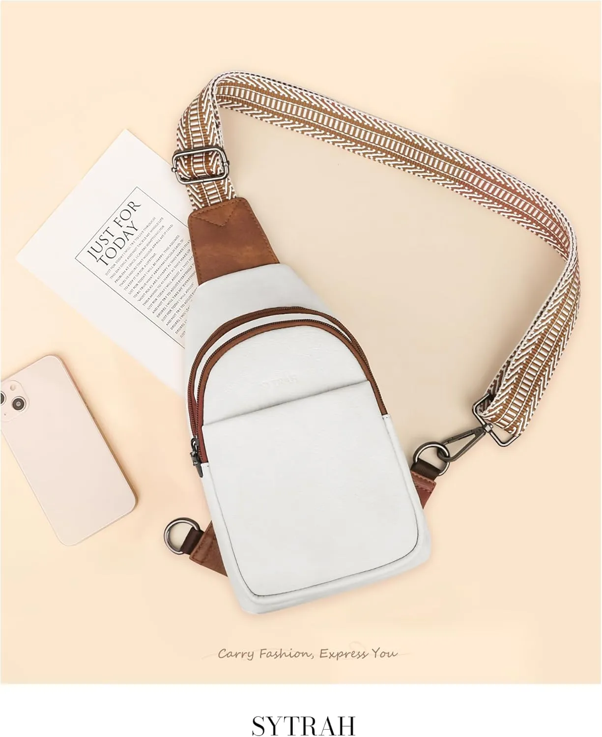 Sling Bag for Women, Crossbody Bags Purse for Women Trendy Vegan Leather Chest Bag with Adjustable Guitar Strap