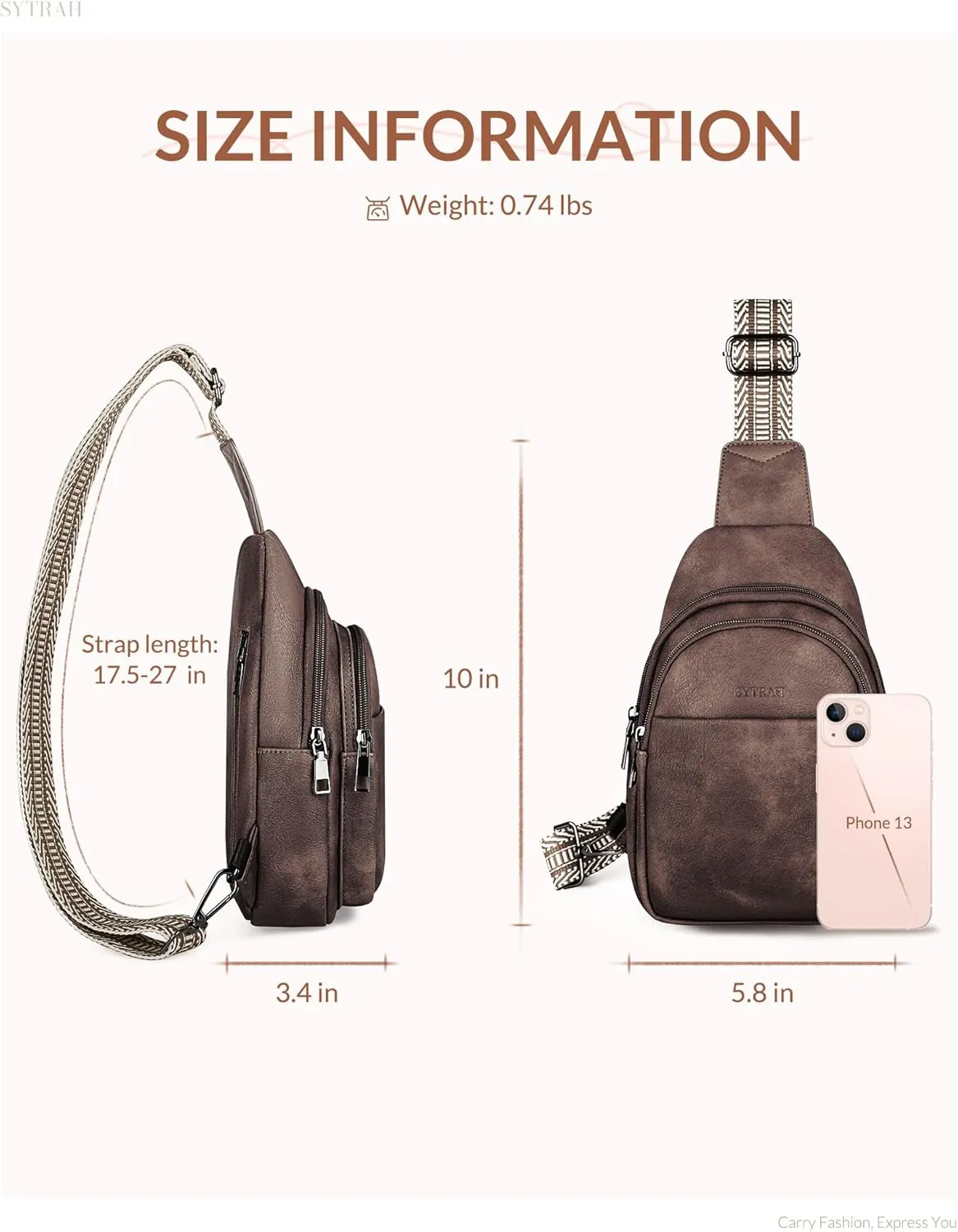 Sling Bag for Women, Crossbody Bags Purse for Women Trendy Vegan Leather Chest Bag with Adjustable Guitar Strap