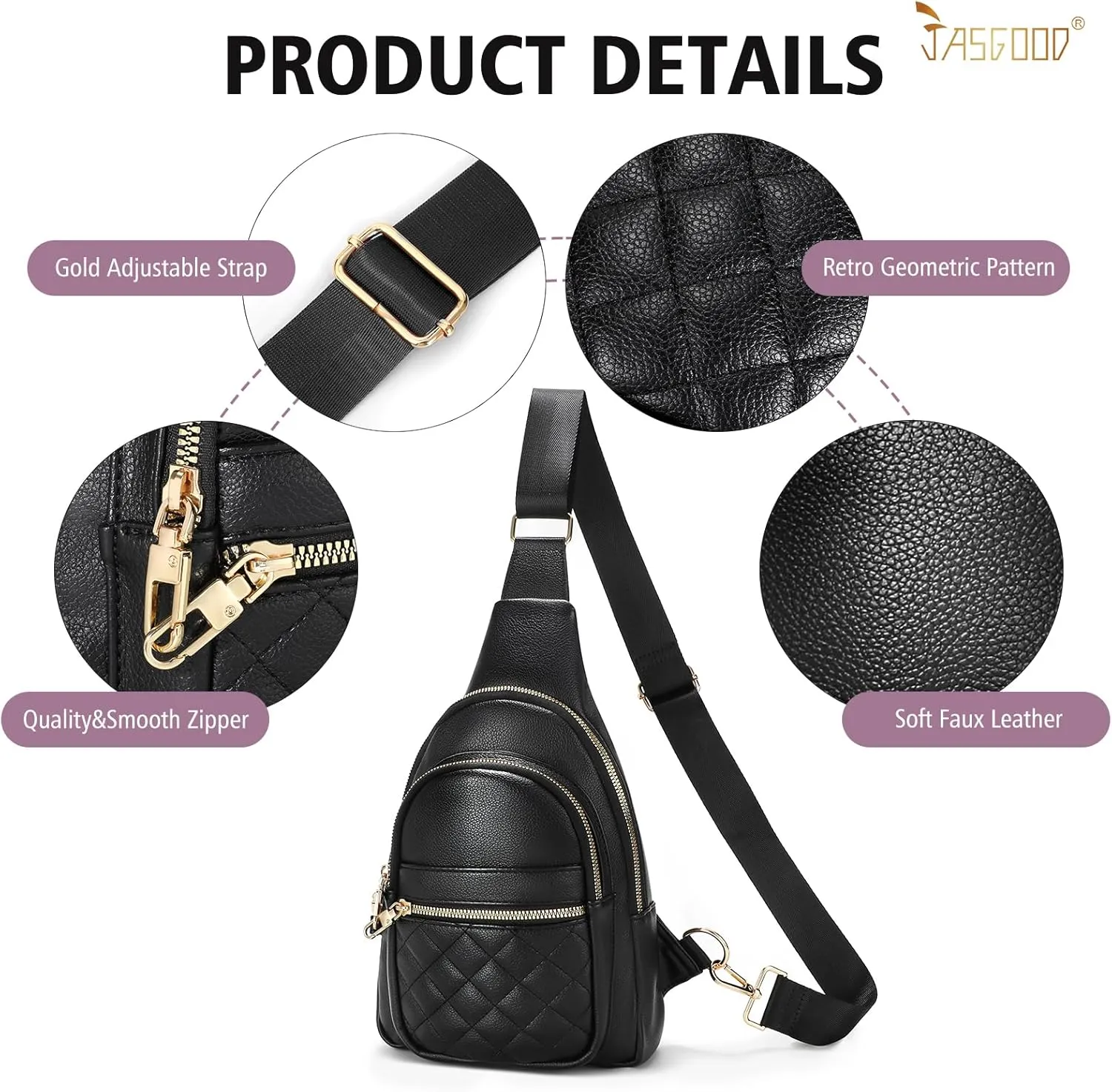 Sling Bag for Women Crossbody Leather Fanny Packs Chest Bag Fashion Sling Backpack Travel JASGOOD