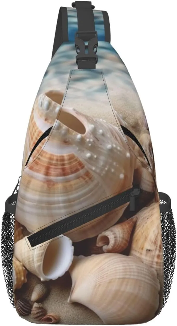 Sling Bag for Women Men Chest Bag Seashells by the seashore Crossbody Bag Sling Backpack Fanny Packs Hiking Daypack for Travel