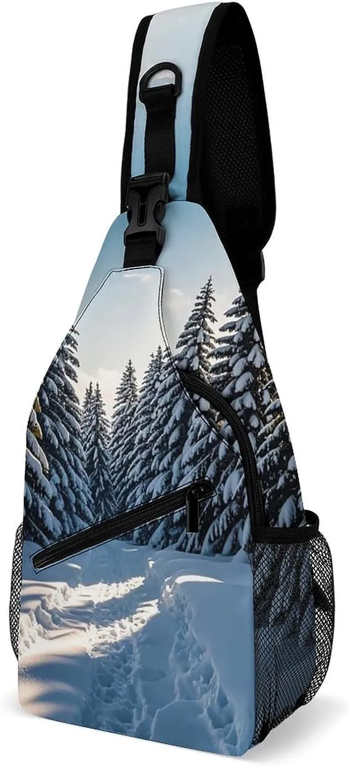 Sling Bag for Women Men Chest Bag Snowy Cold Forests Crossbody Bag Small Sling Backpack Daypack Fanny Packs